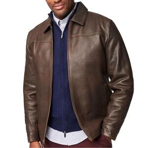 ISAAC & DAVID • Men’s Brown Leather Motorcycle Biker Jacket